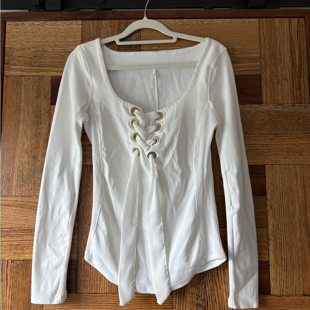 Free People | Looking Back Lace Up Long Sleeve Top White - Picture 2 of 6